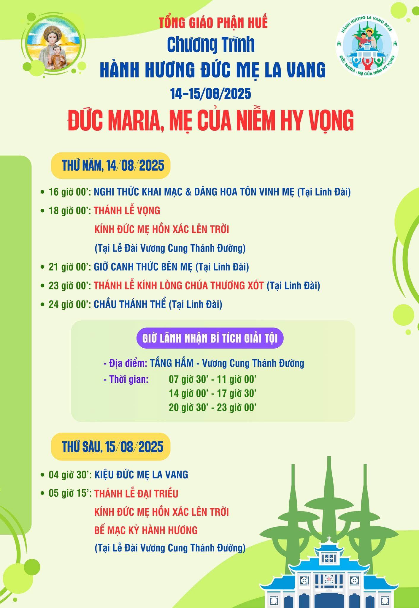 Chương trình hành hương Đức mẹ La Vang 14-15/8/2025